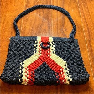 Vintage Navy, White  and Red Crochet Bag
